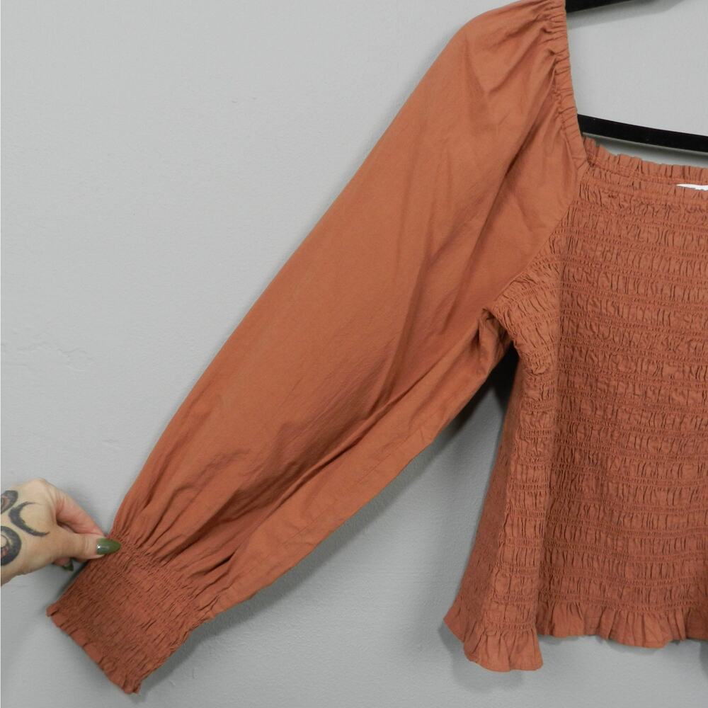 Madewell Lucie Bubble Sleeve Smocked Top Size XL Burnt Umber Style NC843 - Picture 5 of 16